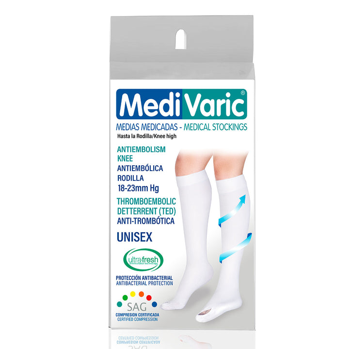 MediVaric Unisex Antiembolism 18-23mmHg Compression Stockings – Knee High, Closed Toe.