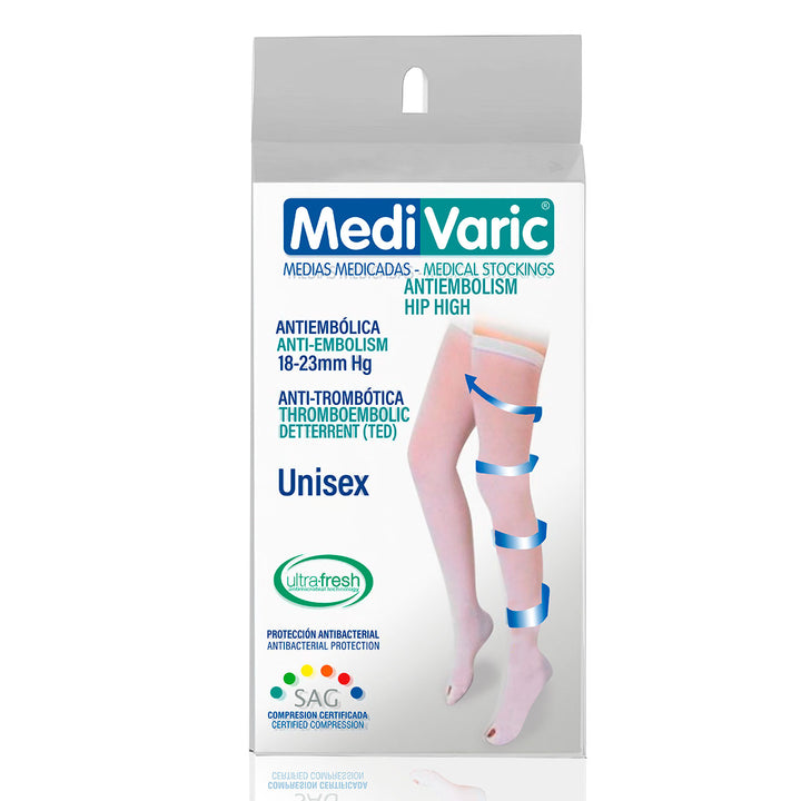 MediVaric Unisex Antiembolism 18-23mmHg Compression Stockings – Thigh High, Closed Toe.