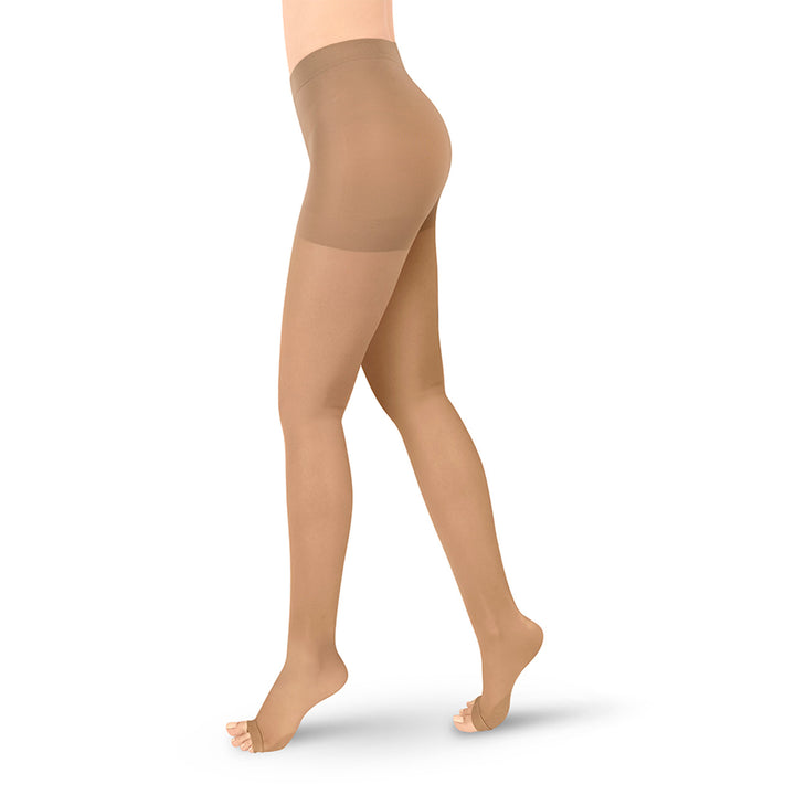 MediVaric Women's Compression Pantyhose 15-20mmHg – High Thigh, Open Toe, Transparent.