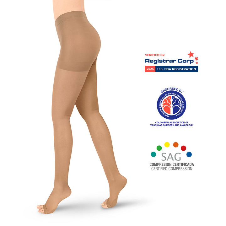 MediVaric Women's Compression Pantyhose 15-20mmHg – High Thigh, Open Toe, Transparent.