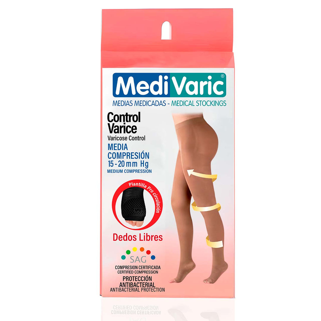 MediVaric Women's Compression Pantyhose 15-20mmHg – High Thigh, Open Toe, Transparent.