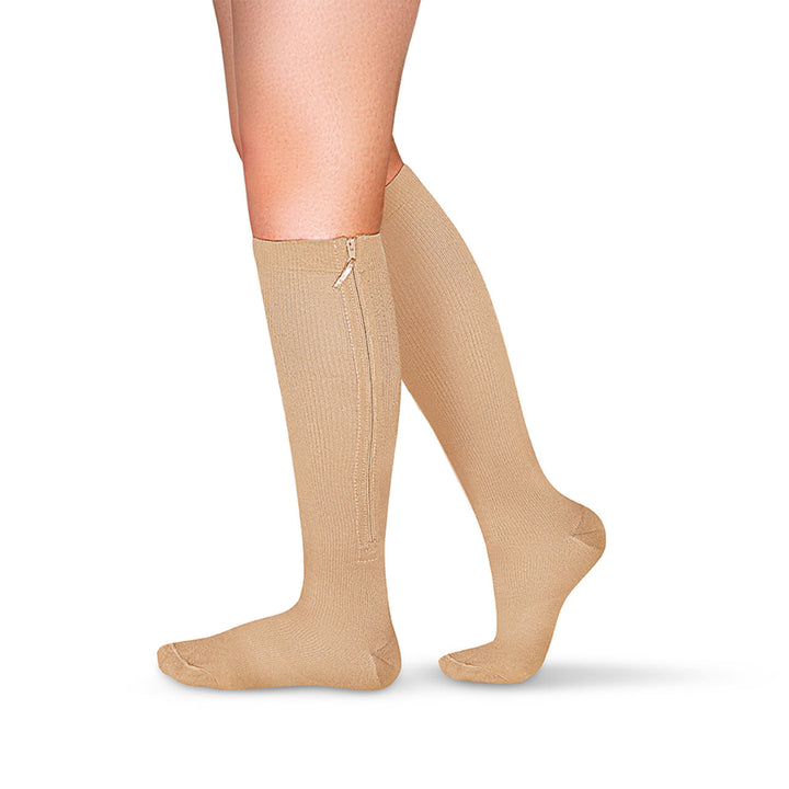 MediVaric Unisex Compression Zipper Socks 15-20mmHg – Knee High, Corrugated, Closed Toe