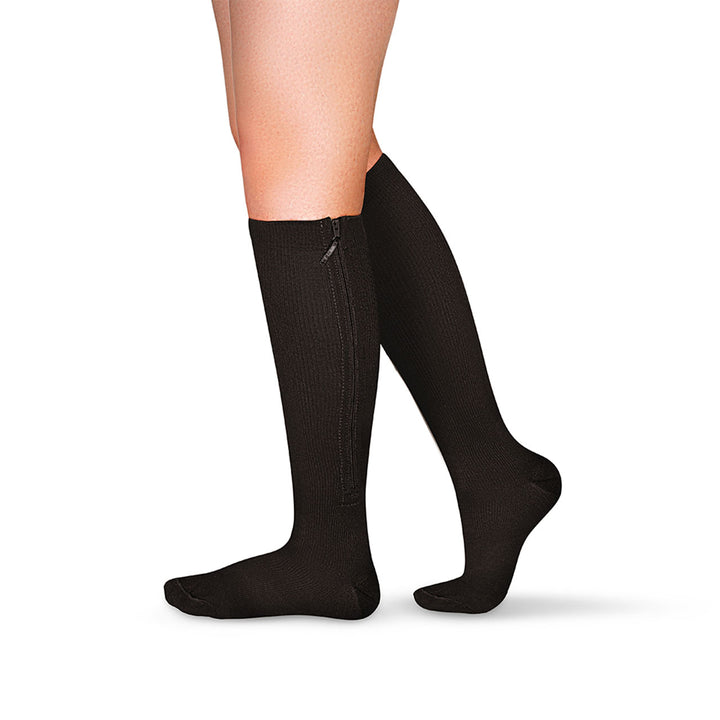 MediVaric Unisex Compression Zipper Socks 15-20mmHg – Knee High, Corrugated, Closed Toe