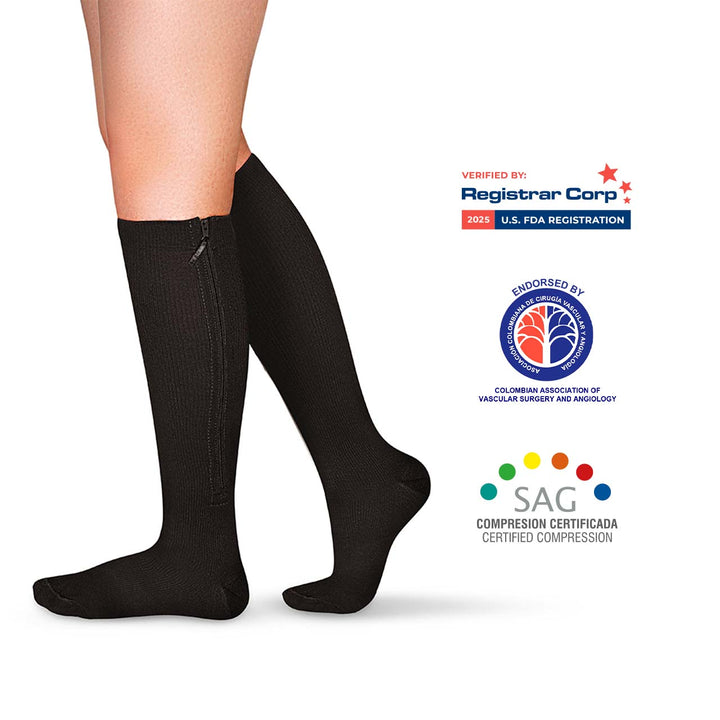 MediVaric Unisex Compression Zipper Socks 15-20mmHg – Knee High, Corrugated, Closed Toe
