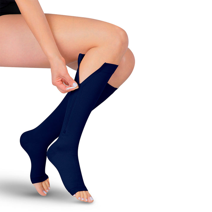 MediVaric Unisex Compression Zipper Socks 15-20mmHg – Knee High, Corrugated, Open Toe