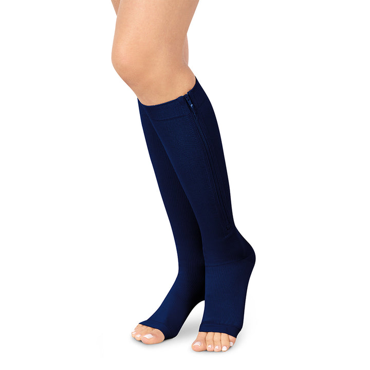 MediVaric Unisex Compression Zipper Socks 15-20mmHg – Knee High, Corrugated, Open Toe