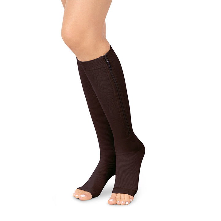 MediVaric Unisex Compression Zipper Socks 15-20mmHg – Knee High, Corrugated, Open Toe