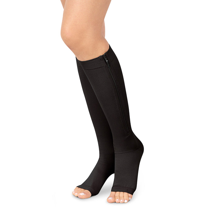 MediVaric Unisex Compression Zipper Socks 15-20mmHg – Knee High, Corrugated, Open Toe