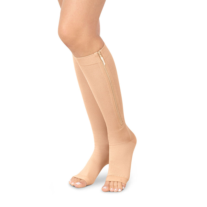 MediVaric Unisex Compression Zipper Socks 15-20mmHg – Knee High, Corrugated, Open Toe