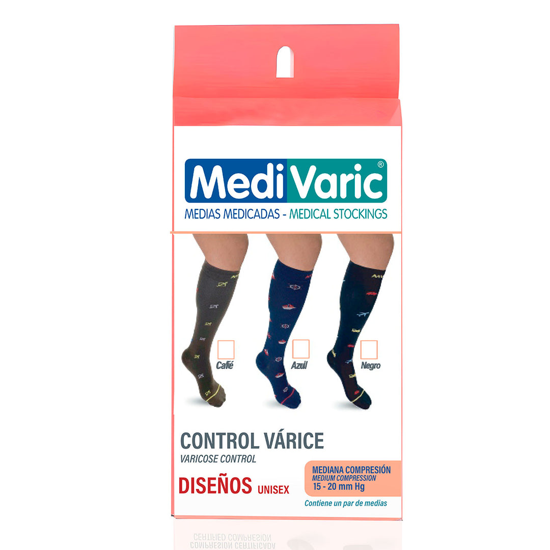 MediVaric Unisex Compression Socks with Designs - 15-20 mmHg, Knee High, Corrugated