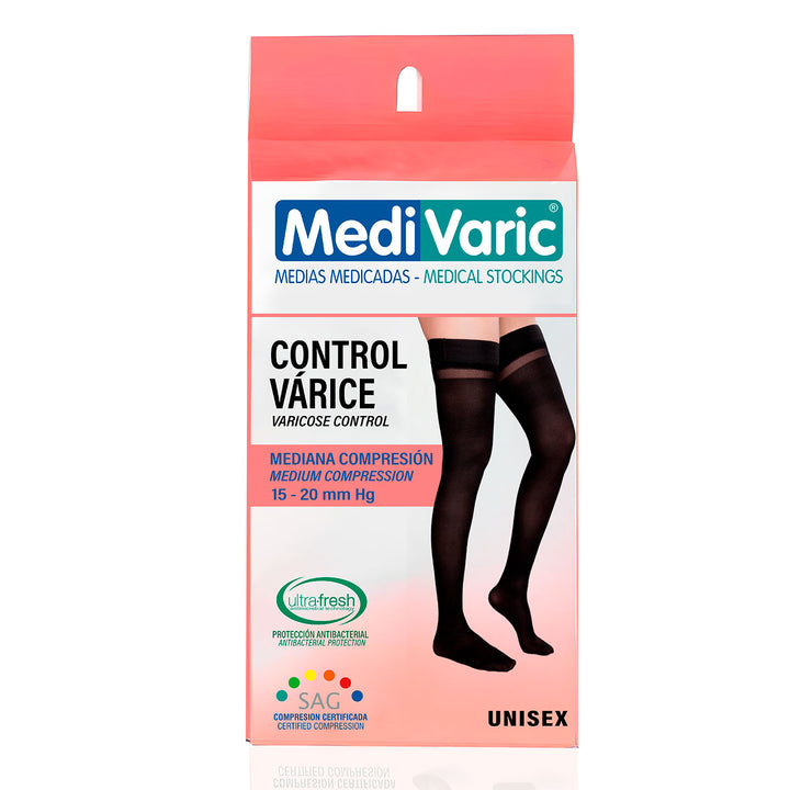 MediVaric Compression Socks 15-20 mmHg for Men and Women - Thigh High, Closed Toe, Opaque