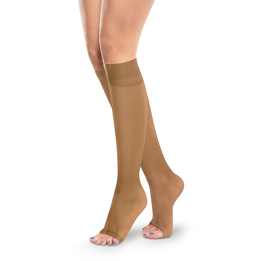 Women's High Knee Compression Socks 15-20 mmHg - Open Toe, Transparent