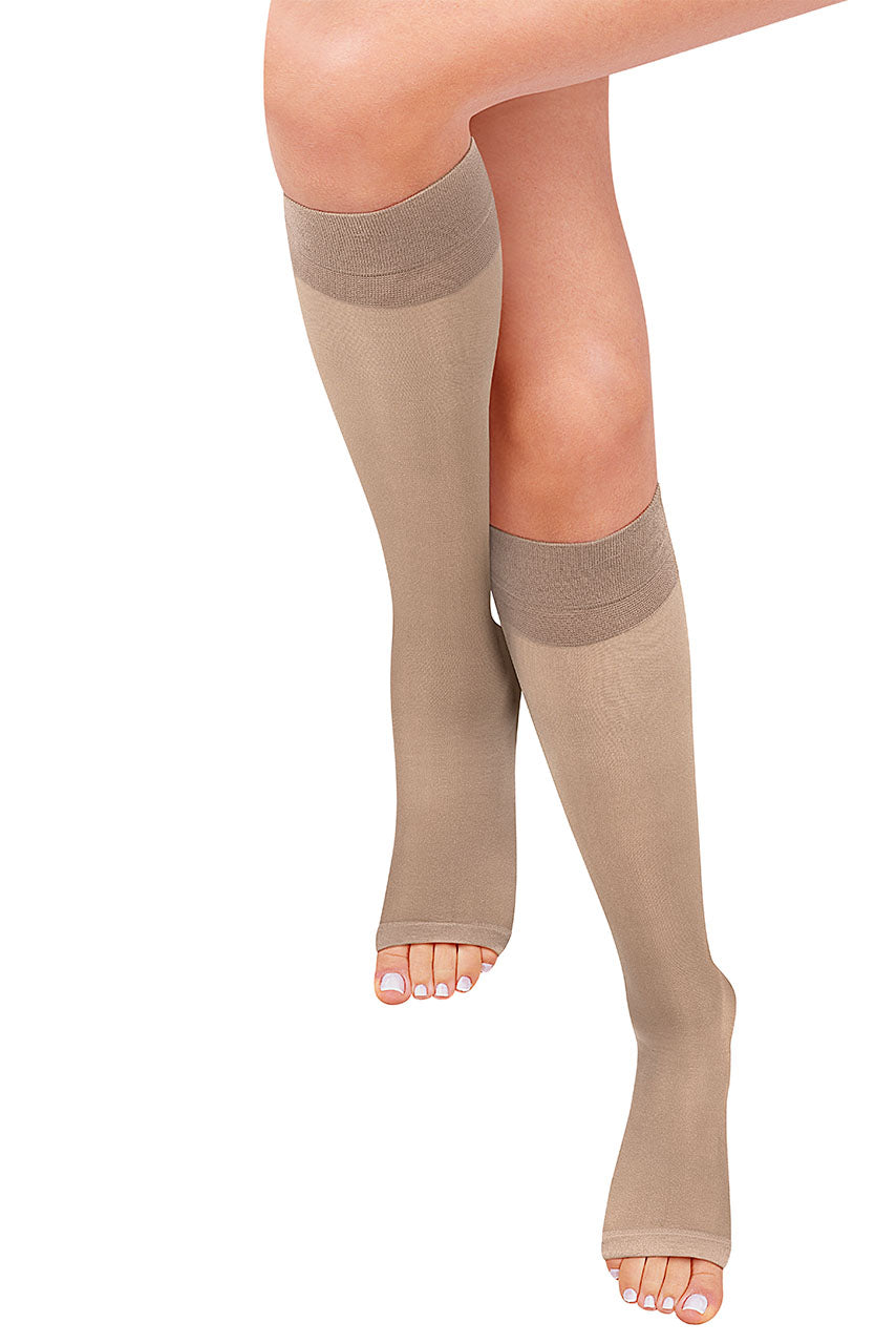 Women's High Knee Compression Socks 15-20 mmHg - Open Toe, Transparent